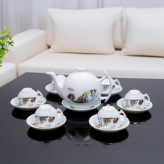 Bộ ấm chén sứ phong cảnh truyền thống