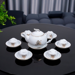Bộ ấm chén sứ trắng thuyền buồm