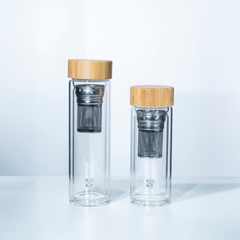 Bình thủy tinh 300ml cao cấp 2 lớp nắp tre