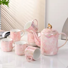 Bộ ấm trà chiều Bắc Âu gốm sứ tráng men viền vàng Ruby