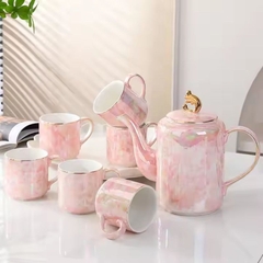 Bộ ấm trà chiều Bắc Âu gốm sứ tráng men viền vàng Ruby