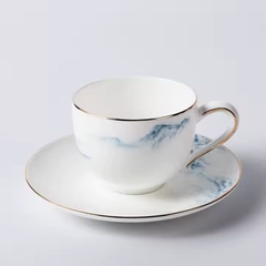 Bộ tách trà cà phê phong cách Anh sứ xương viền vàng Ruby