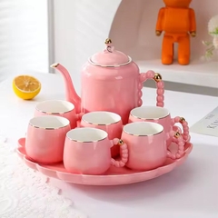 Bộ tách trà phong cách Anh sứ xương viền vàng Ruby