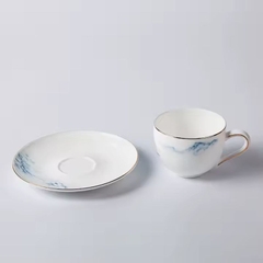 Bộ tách trà cà phê phong cách Anh sứ xương viền vàng Ruby