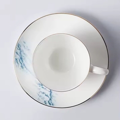 Bộ tách trà cà phê phong cách Anh sứ xương viền vàng Ruby