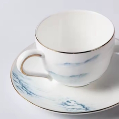 Bộ tách trà cà phê phong cách Anh sứ xương viền vàng Ruby