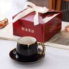Bộ tách trà cà phê sứ trắng hạt vàng sang trọng Ruby