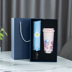 Quà Tặng Doanh Nghiệp Ruby Cốc Giữ Nhiệt Đào Hồng Và Ô