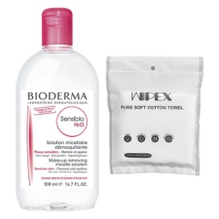 Bioderma Sensibio H2O và bông tẩy trang