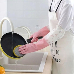 Găng Tay Rửa Bát Chén Silicon Lót Nỉ Có Gân Chống Trượt Hàng Cao Cấp