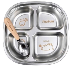 KHAY ĂN DẶM INOX 4 NGĂN – TẶNG KÈM THÌA CHO BÉ YÊU 😻