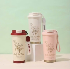 Ly Giữ Nhiệt Hoa Lyly 500ml Có Dây Cầm