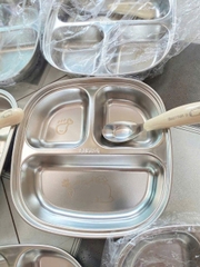 KHAY ĂN DẶM INOX 3 NGĂN – TẶNG KÈM THÌA