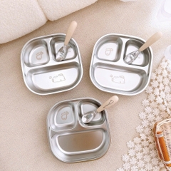 KHAY ĂN DẶM INOX 3 NGĂN – TẶNG KÈM THÌA