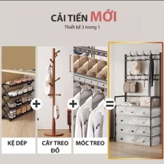 Kệ 5 Tầng chữ H Để Giày Dép Có Màng Chắn Bụi, Kệ Giày Dép 5 Tầng Khung Thép, Kèm 8 Móc Treo Đồ