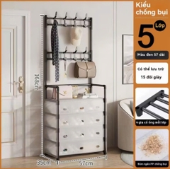 Kệ 5 Tầng chữ H Để Giày Dép Có Màng Chắn Bụi, Kệ Giày Dép 5 Tầng Khung Thép, Kèm 8 Móc Treo Đồ