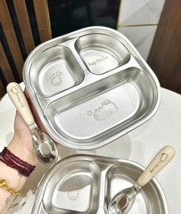 KHAY ĂN DẶM INOX 3 NGĂN – TẶNG KÈM THÌA