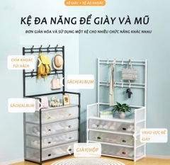 Kệ 5 Tầng chữ H Để Giày Dép Có Màng Chắn Bụi, Kệ Giày Dép 5 Tầng Khung Thép, Kèm 8 Móc Treo Đồ