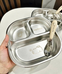 KHAY ĂN DẶM INOX 3 NGĂN – TẶNG KÈM THÌA