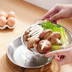 KHAY INOX KÈM VỈ LƯỚI size 22cm loại có tay cầm