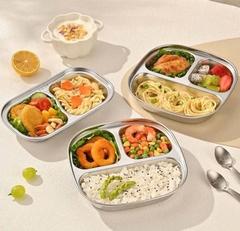 KHAY ĂN DẶM INOX 3 NGĂN – TẶNG KÈM THÌA