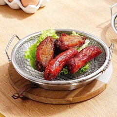 KHAY INOX KÈM VỈ LƯỚI size 22cm loại có tay cầm