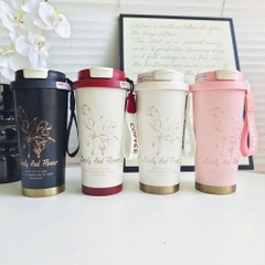 Ly Giữ Nhiệt Hoa Lyly 500ml Có Dây Cầm