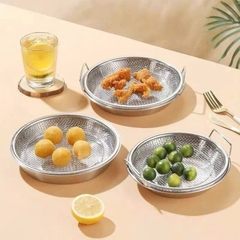 KHAY INOX KÈM VỈ LƯỚI size 22cm loại có tay cầm