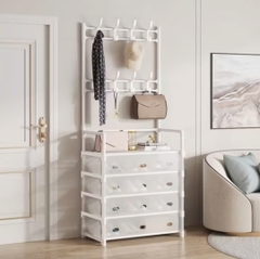 Kệ 5 Tầng chữ H Để Giày Dép Có Màng Chắn Bụi, Kệ Giày Dép 5 Tầng Khung Thép, Kèm 8 Móc Treo Đồ