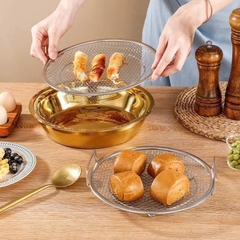 KHAY INOX KÈM VỈ LƯỚI size 22cm loại có tay cầm