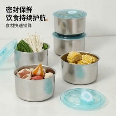 SET 5 HỘP TRÒN ĐỰNG THỰC PHẨM INOX 304 NẮP ĐẬY HÚT CHÂN KHÔNG