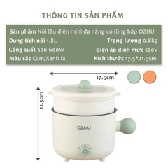 NỒI LẨU ĐIỆN MINI OZHU CÓ LỒNG HẤP CAO CẤP