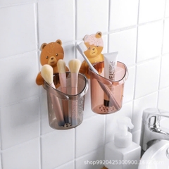 SET 5 CỐC GẤU DÁN TƯỜNG ĐỰNG BÀN CHẢI