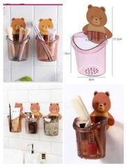 SET 5 CỐC GẤU DÁN TƯỜNG ĐỰNG BÀN CHẢI