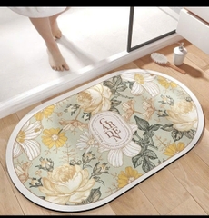 Thảm chùi chân hình OVAL chống trượt hoa văn Thổ Cẩm