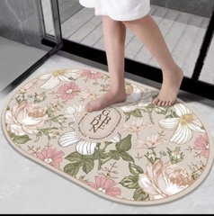 Thảm chùi chân hình OVAL chống trượt hoa văn Thổ Cẩm