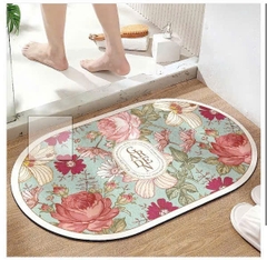 Thảm chùi chân hình OVAL chống trượt hoa văn Thổ Cẩm