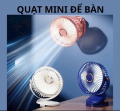 QUẠT KẸP TÍCH ĐIỆN ĐỂ BÀN, 3 CHẾ ĐỘ GIÓ CÓ ĐÈN LED