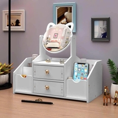 KỆ ĐỰNG MỸ PHẨM GỖ GƯƠNG TAI MÈO 6 NGĂN