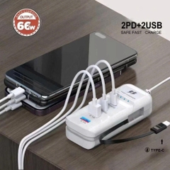 Ổ CẮM SẠC NHANH THÔNG MINH 4 CỔNG 66W KÈM DÂY SẠC