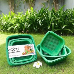 Sét 3 bộ rổ chậu nhựa to nhỏ nhà bếp, bộ rổ 6 món cao cấp đựng đồ ECCO