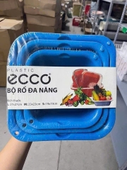 Sét 3 bộ rổ chậu nhựa to nhỏ nhà bếp, bộ rổ 6 món cao cấp đựng đồ ECCO