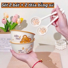 SET 2 BÁT HỌA TIẾT GẤU KÈM THÌA