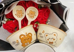 SET 2 BÁT HỌA TIẾT GẤU KÈM THÌA