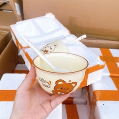 SET 2 BÁT HỌA TIẾT GẤU KÈM THÌA