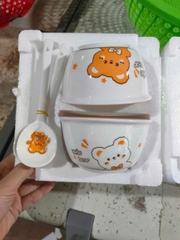 SET 2 BÁT HỌA TIẾT GẤU KÈM THÌA