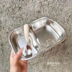 Khay inox 2 ngăn tặng kèm thìa siêu xinh