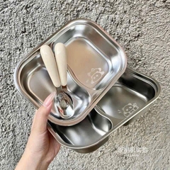 Khay inox 2 ngăn tặng kèm thìa siêu xinh