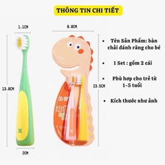 vỉ 2 BÀN CHẢI ĐÁNH RĂNG KHỦNG LONG CHO BÉ