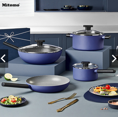 Bộ nồi chảo chống dính vân đá cao cấp Mitomo Cooker King phong cách Hàn Quốc